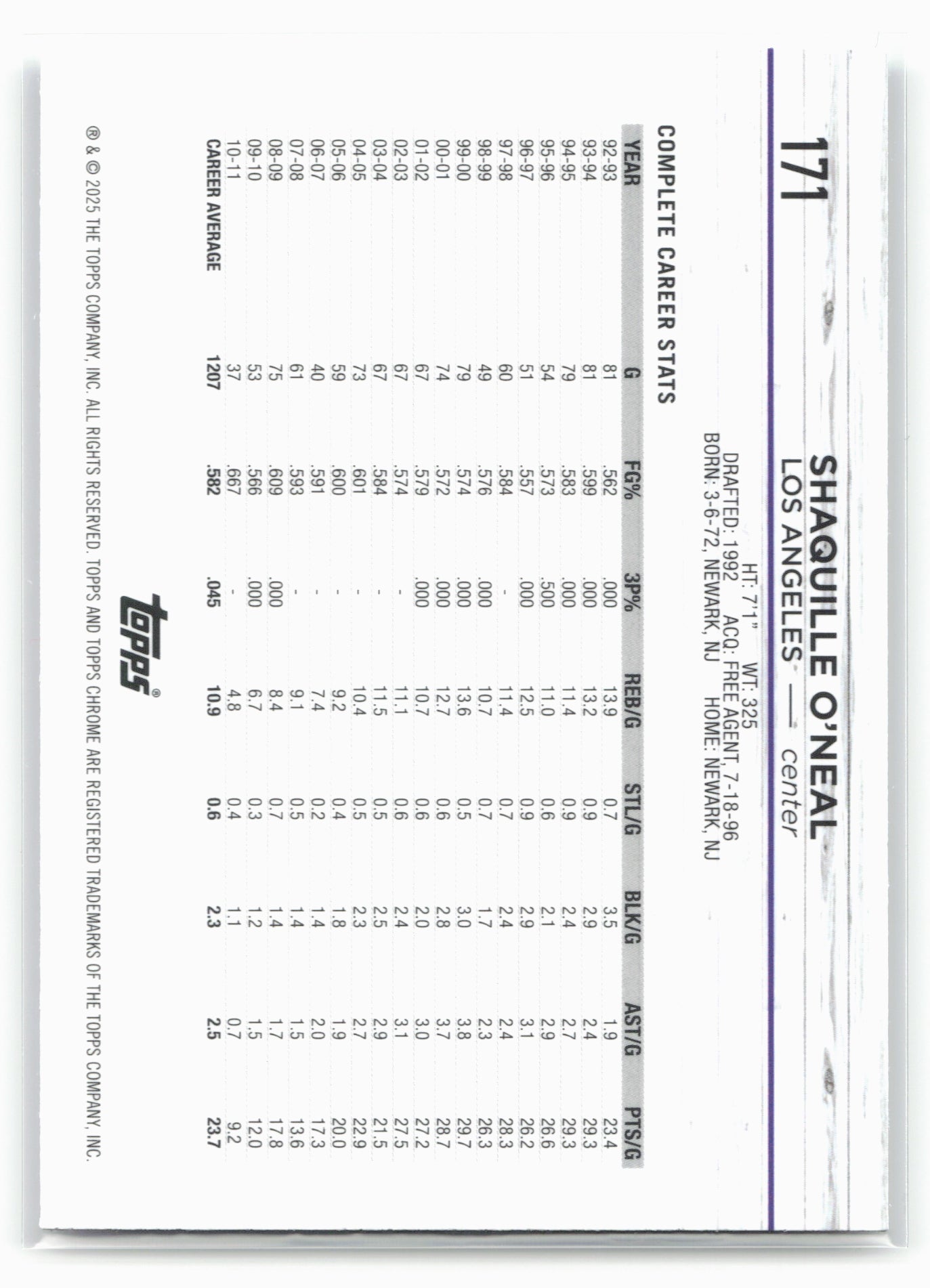 2024-25 Topps Chrome #171 Shaquille O'Neal