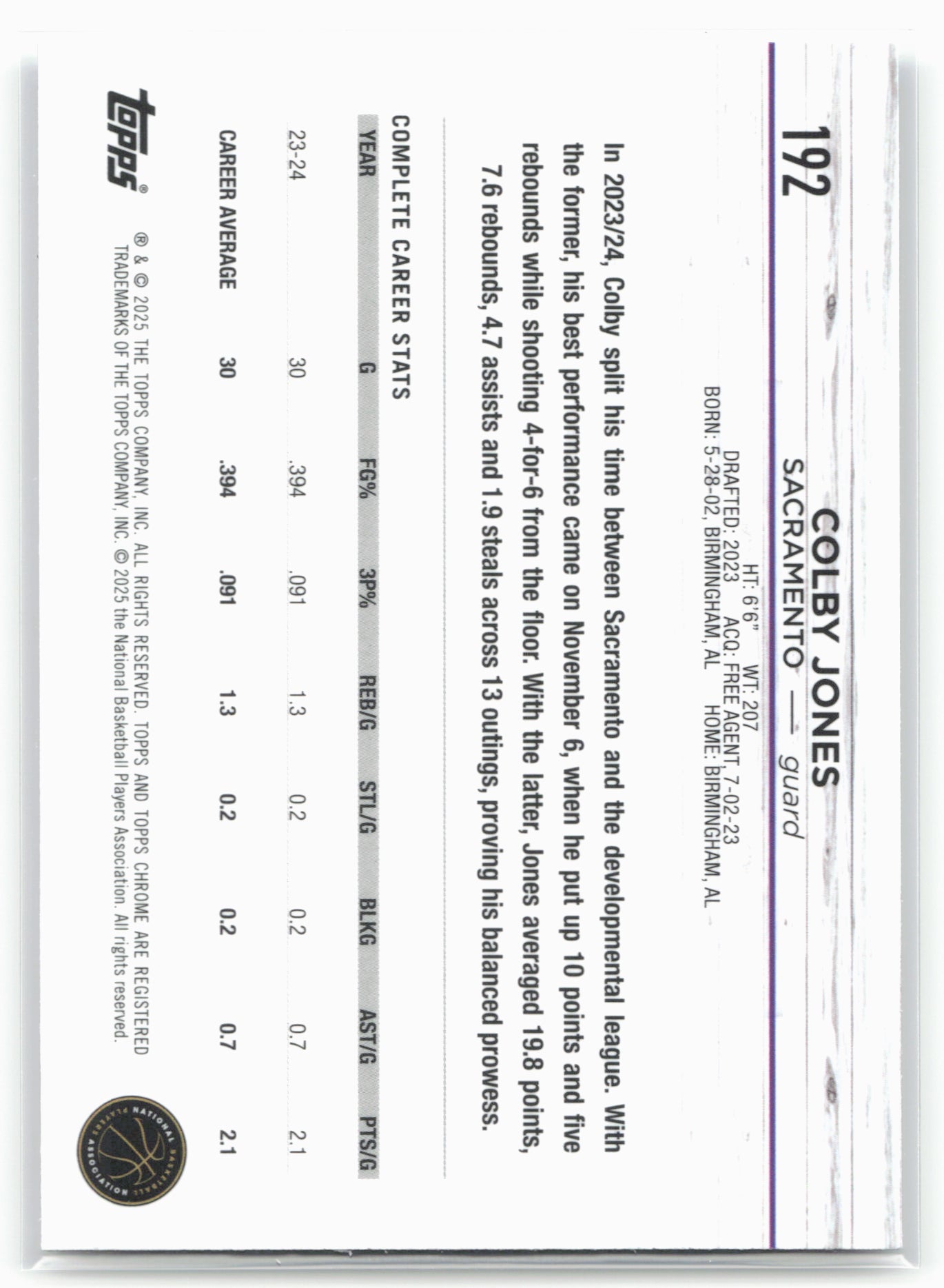 2024-25 Topps Chrome #192 Colby Jones