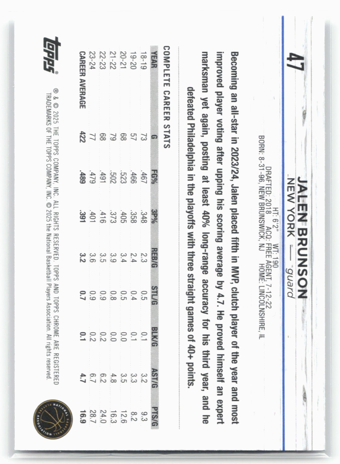 2024-25 Topps Chrome #47 Jalen Brunson