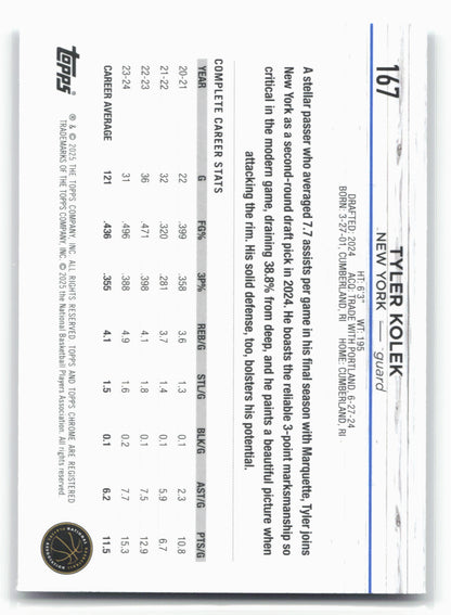 2024-25 Topps Chrome #167 Tyler Kolek
