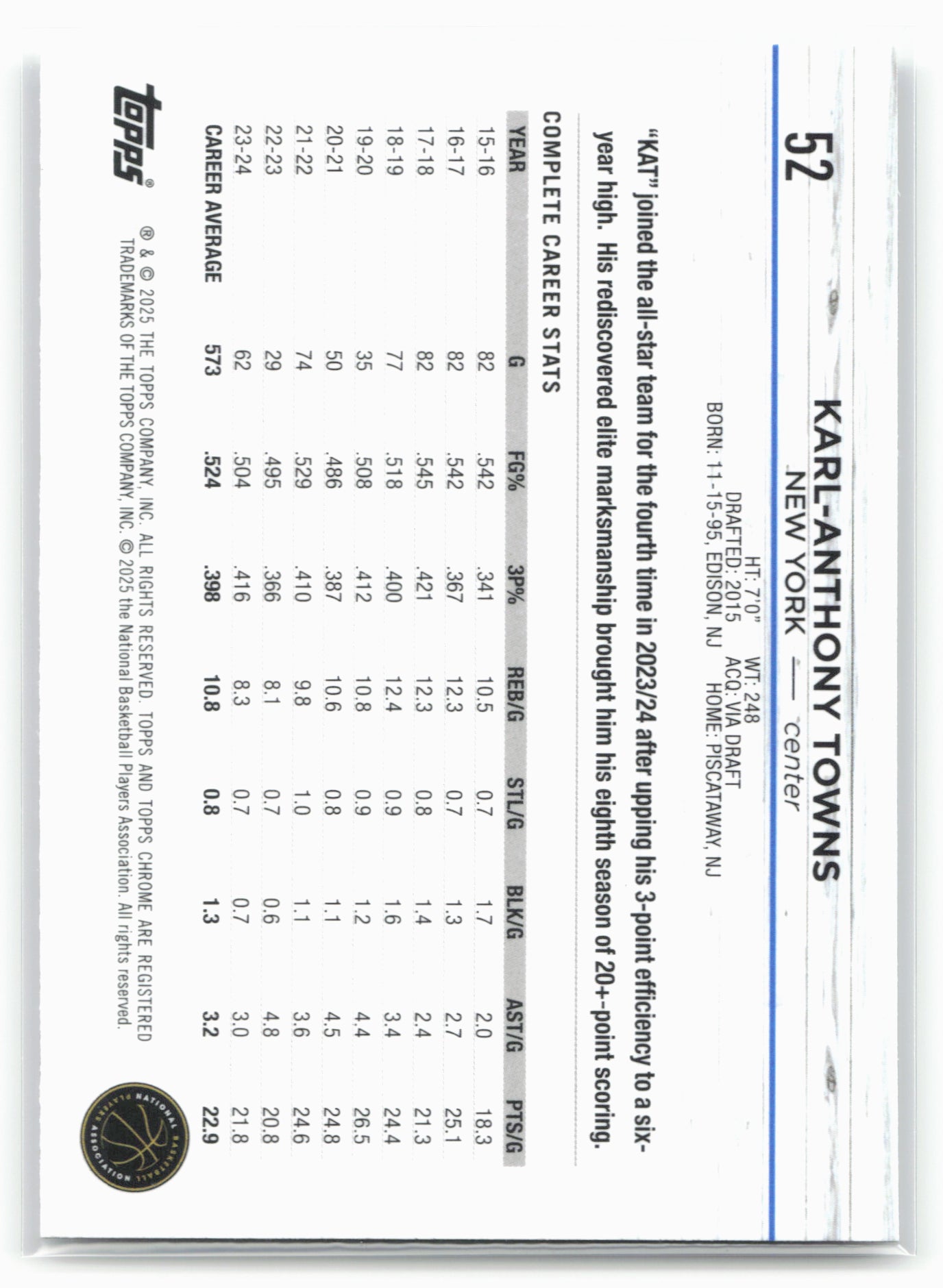 2024-25 Topps Chrome #52 Karl-Anthony Towns