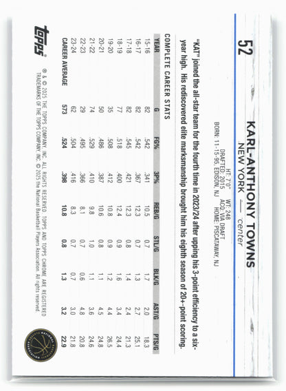 2024-25 Topps Chrome #52 Karl-Anthony Towns