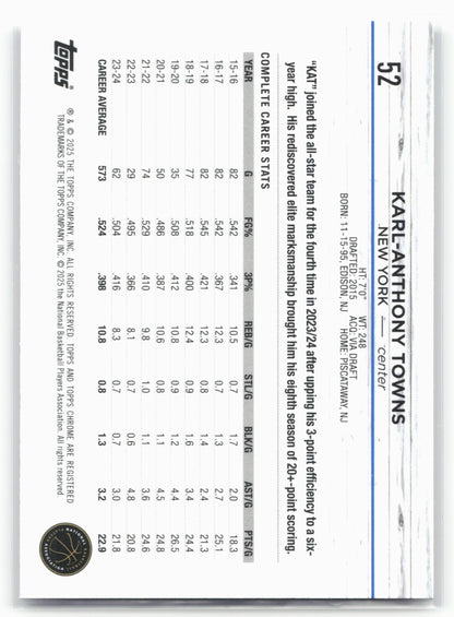 2024-25 Topps Chrome #52 Karl-Anthony Towns Pink Refractor