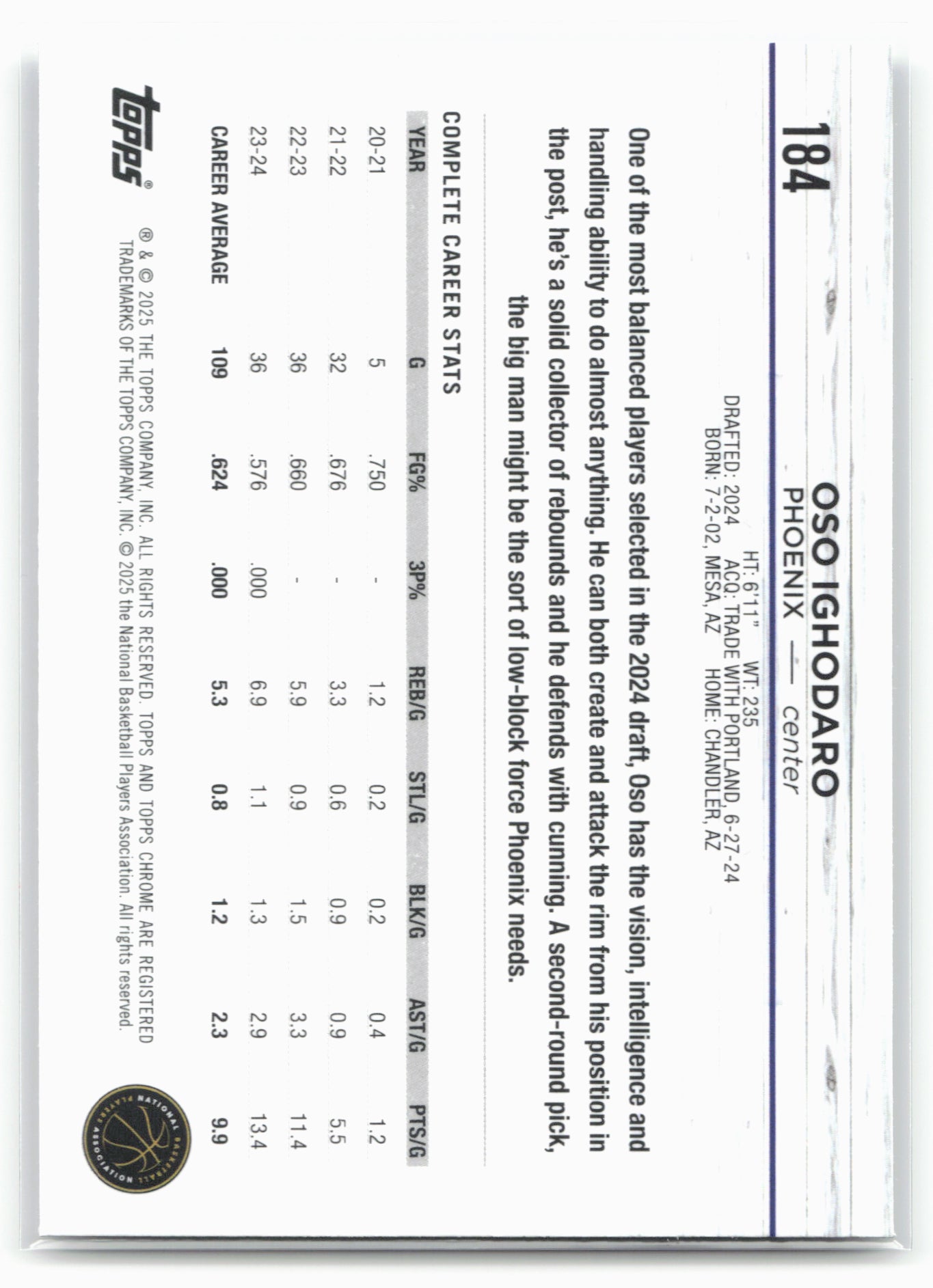 2024-25 Topps Chrome #184 Oso Ighodaro