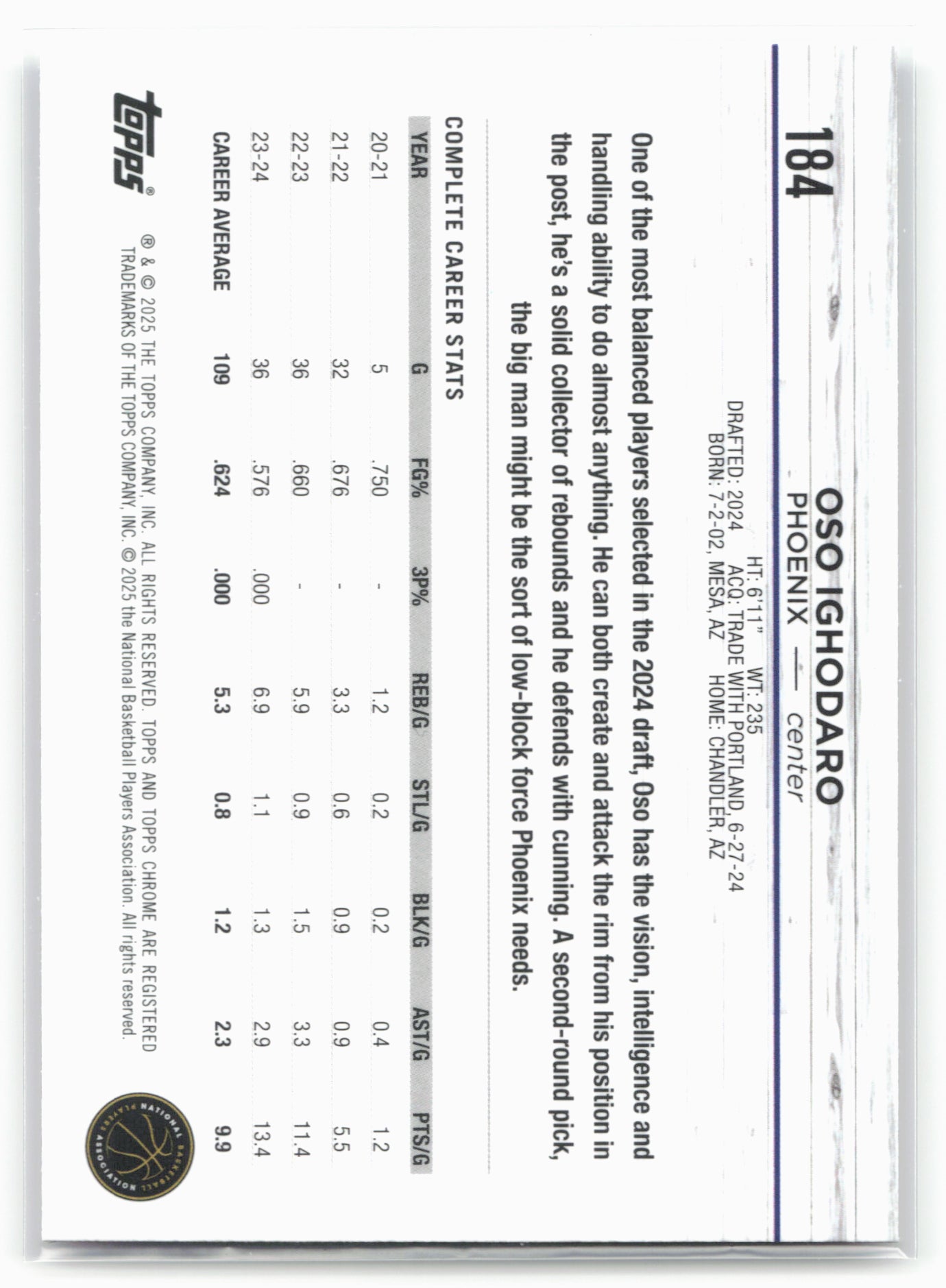 2024-25 Topps Chrome #184 Oso Ighodaro Pink Refractor