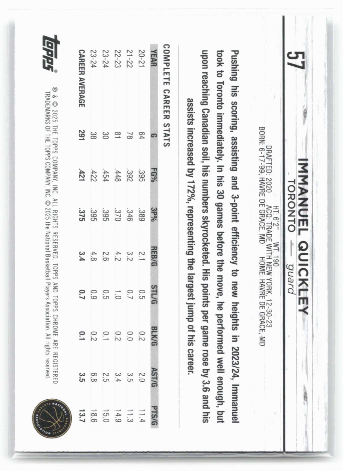 2024-25 Topps Chrome #57 Immanuel Quickley