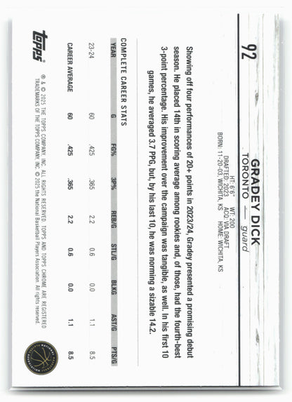 2024-25 Topps Chrome #92 Gradey Dick Prism Refractor