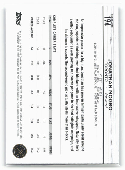 2024-25 Topps Chrome #194 Jonathan Mogbo Refractor