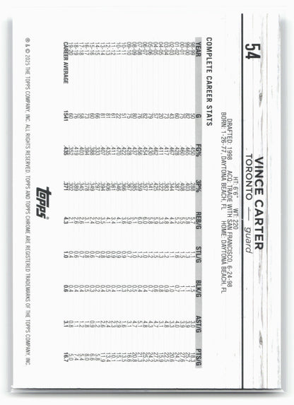 2024-25 Topps Chrome #54 Vince Carter Purple Sonar Refractor #/299