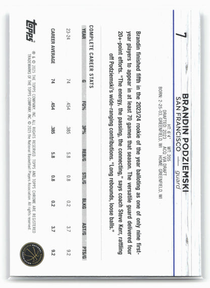 2024-25 Topps Chrome #7 Brandin Podziemski