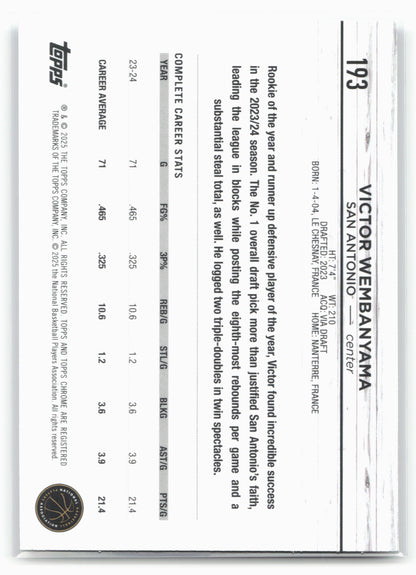 2024-25 Topps Chrome #193 Victor Wembanyama