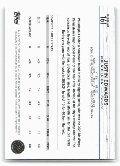 2024-25 Topps Chrome #161 Justin Edwards Refractor