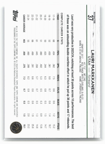 2024-25 Topps Chrome #37 Lauri Markkanen Refractor