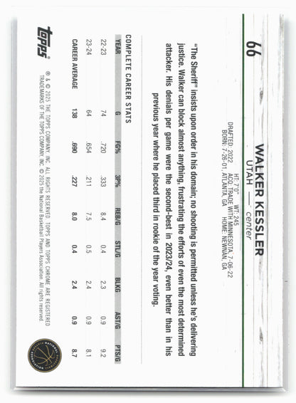 2024-25 Topps Chrome #66 Walker Kessler Pink Refractor