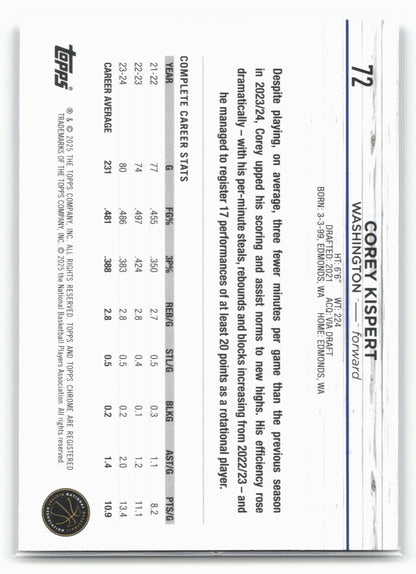 2024-25 Topps Chrome #72 Corey Kispert