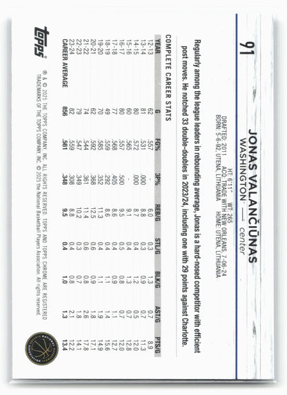 2024-25 Topps Chrome #91 Jonas Valančiūnas