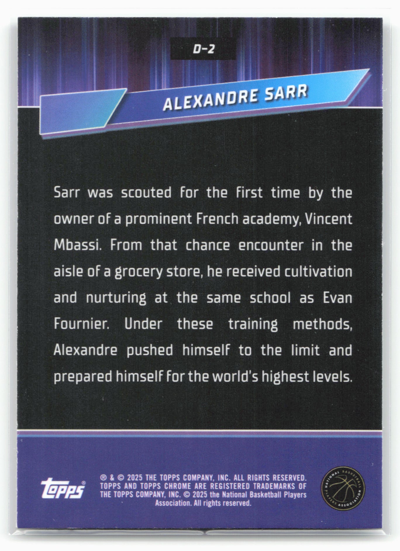 2024-25 Topps Chrome #D-2 Alexandre Sarr Destiny