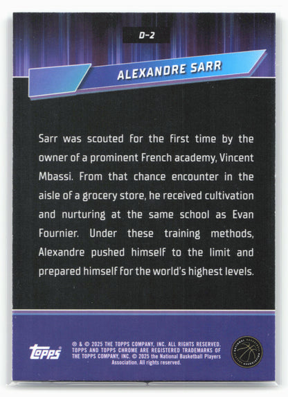 2024-25 Topps Chrome #D-2 Alexandre Sarr Destiny