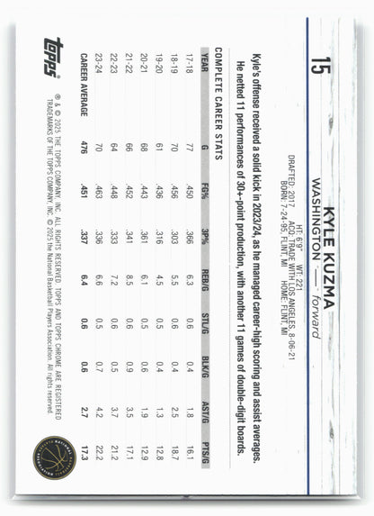 2024-25 Topps Chrome #15 Kyle Kuzma Prism Refractor