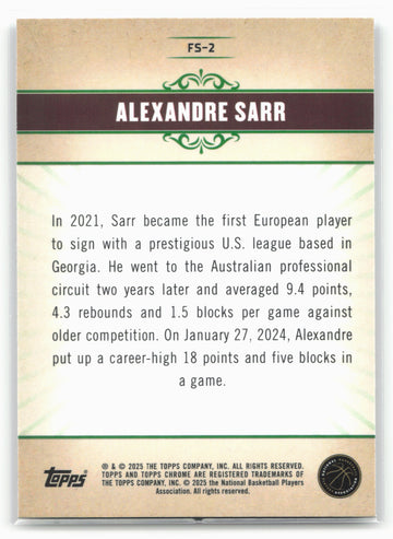 
2024-25 Topps Chrome #FS-2 Alexandre Sarr Fresh Start