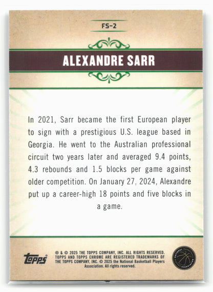2024-25 Topps Chrome #FS-2 Alexandre Sarr Fresh Start