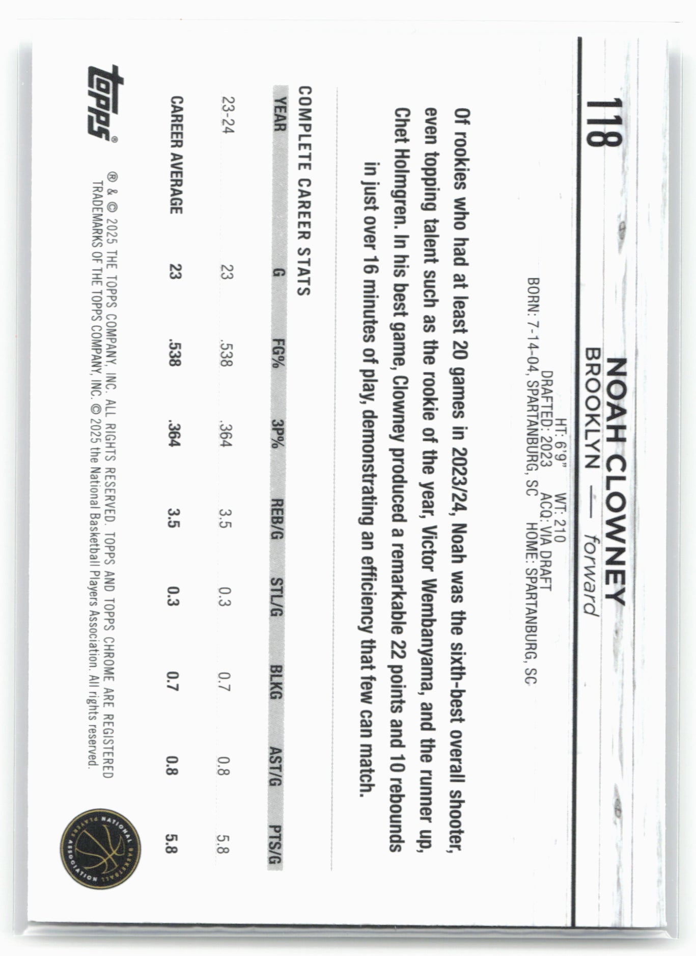 2024-25 Topps Chrome #118 Noah Clowney