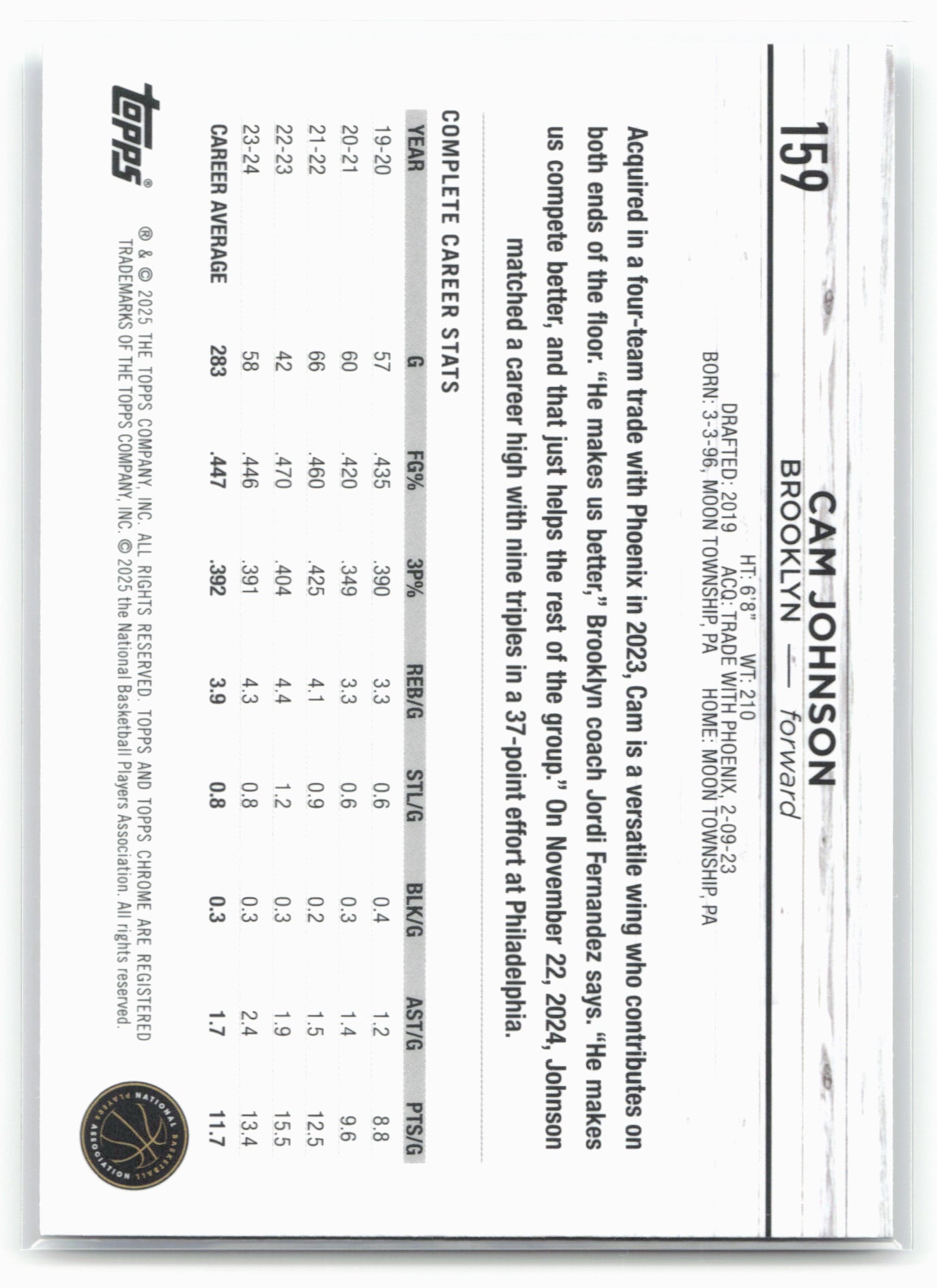 2024-25 Topps Chrome #159 Cam Johnson