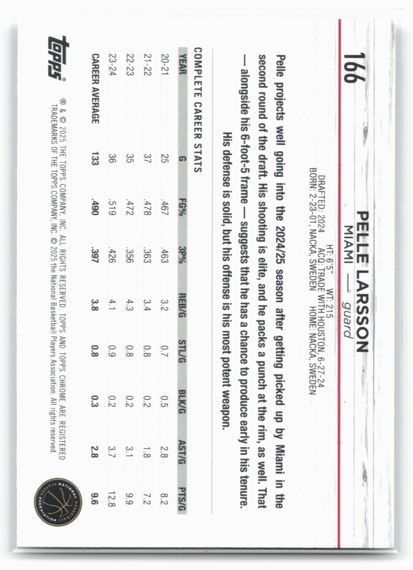 2024-25 Topps Chrome #166 Pelle Larsson