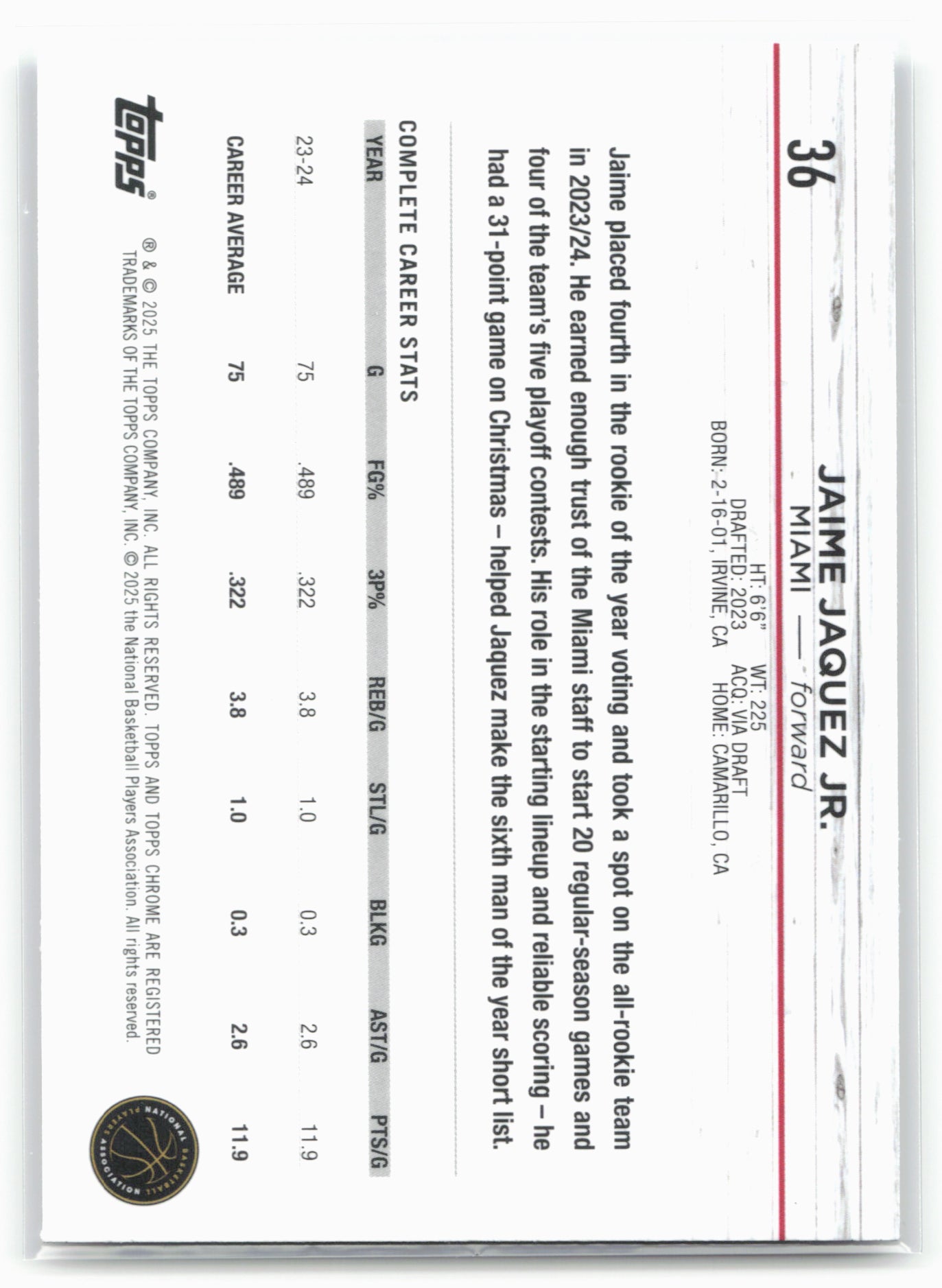 2024-25 Topps Chrome #36 Jaime Jaquez Jr.