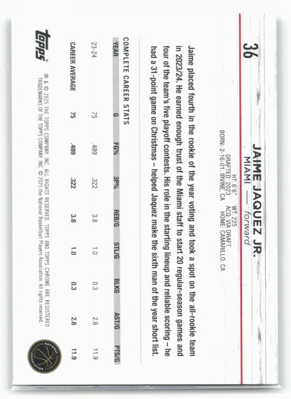 2024-25 Topps Chrome #36 Jaime Jaquez Jr.