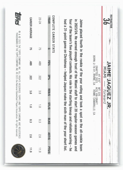 2024-25 Topps Chrome #36 Jaime Jaquez Jr. Refractor