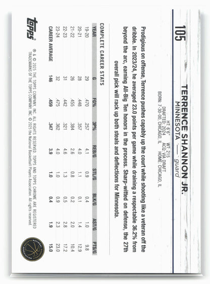 2024-25 Topps Chrome #105 Terrence Shannon Jr. Gold Refractor #/50