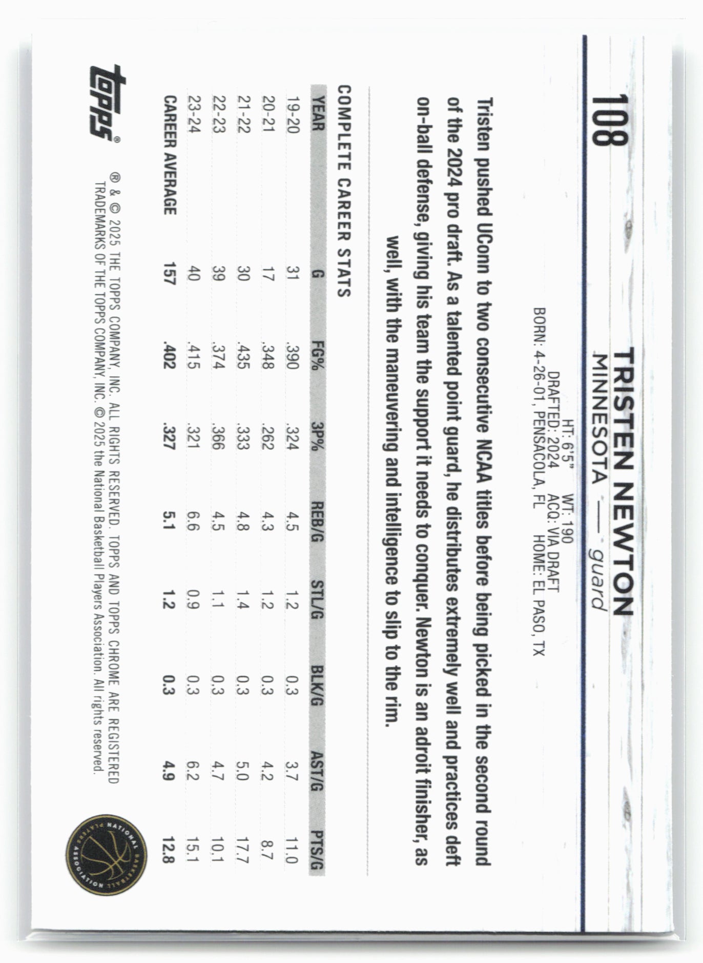 2024-25 Topps Chrome #108 Tristen Newton