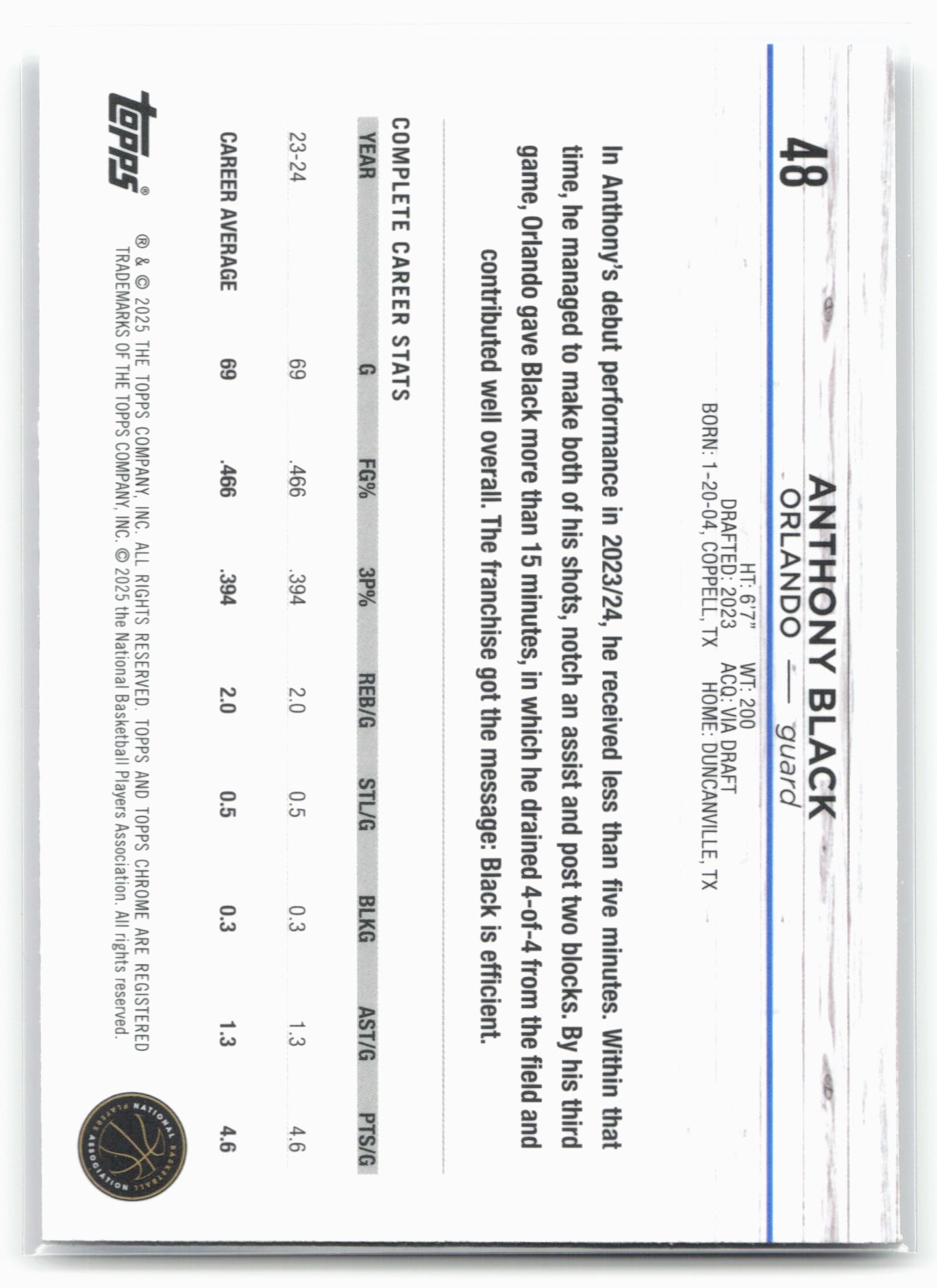 2024-25 Topps Chrome #48 Anthony Black