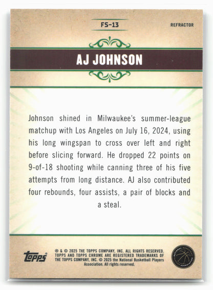 2024-25 Topps Chrome #FS-13 AJ Johnson Fresh Start Refractor