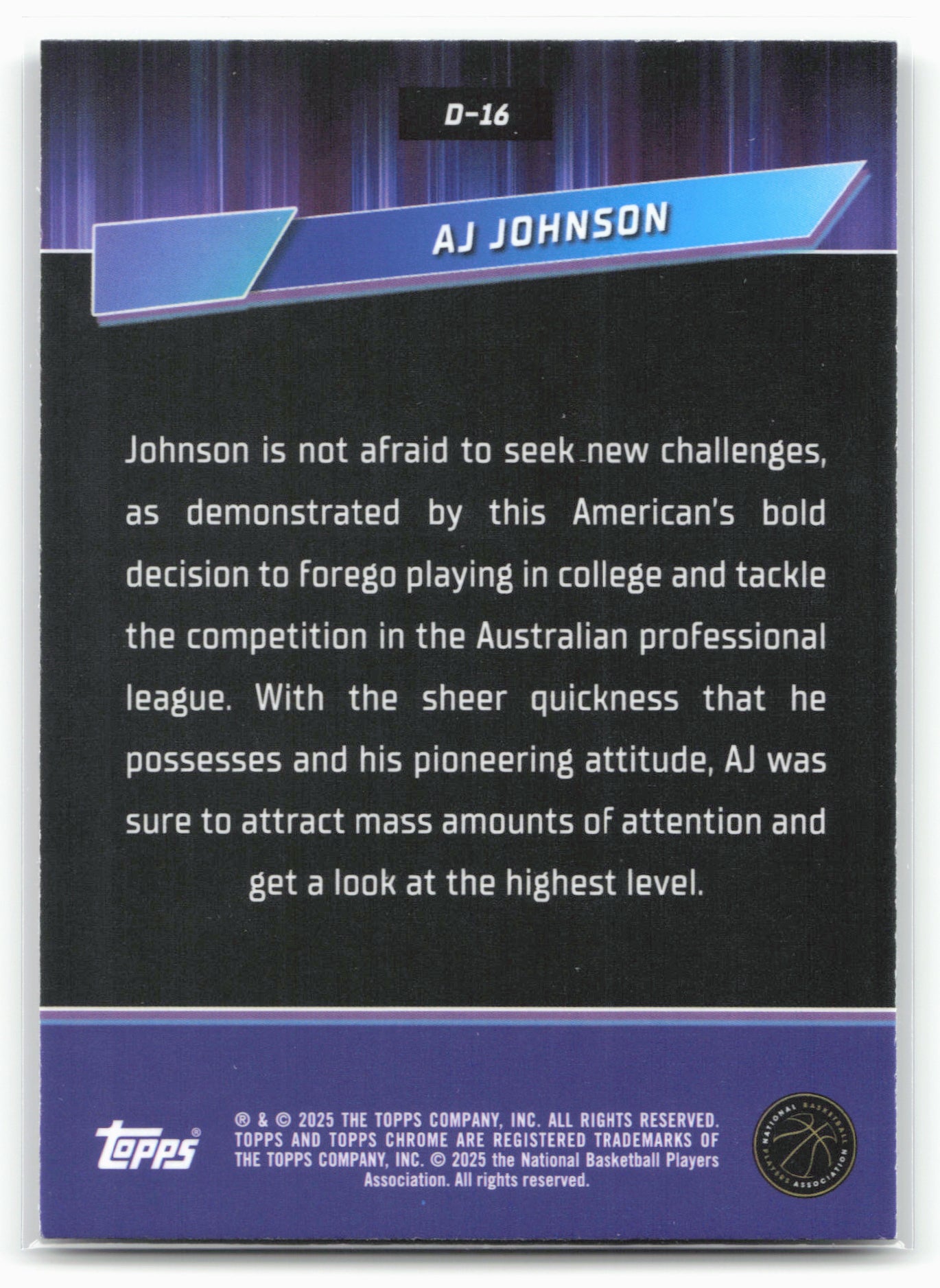 2024-25 Topps Chrome #D-16 AJ Johnson Destiny