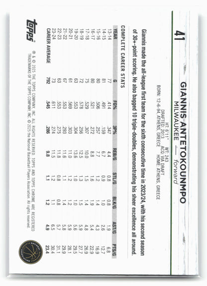 2024-25 Topps Chrome #41 Giannis Antetokounmpo