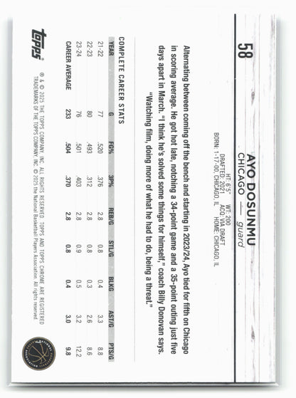 2024-25 Topps Chrome #58 Ayo Dosunmu Topps Green Refractor