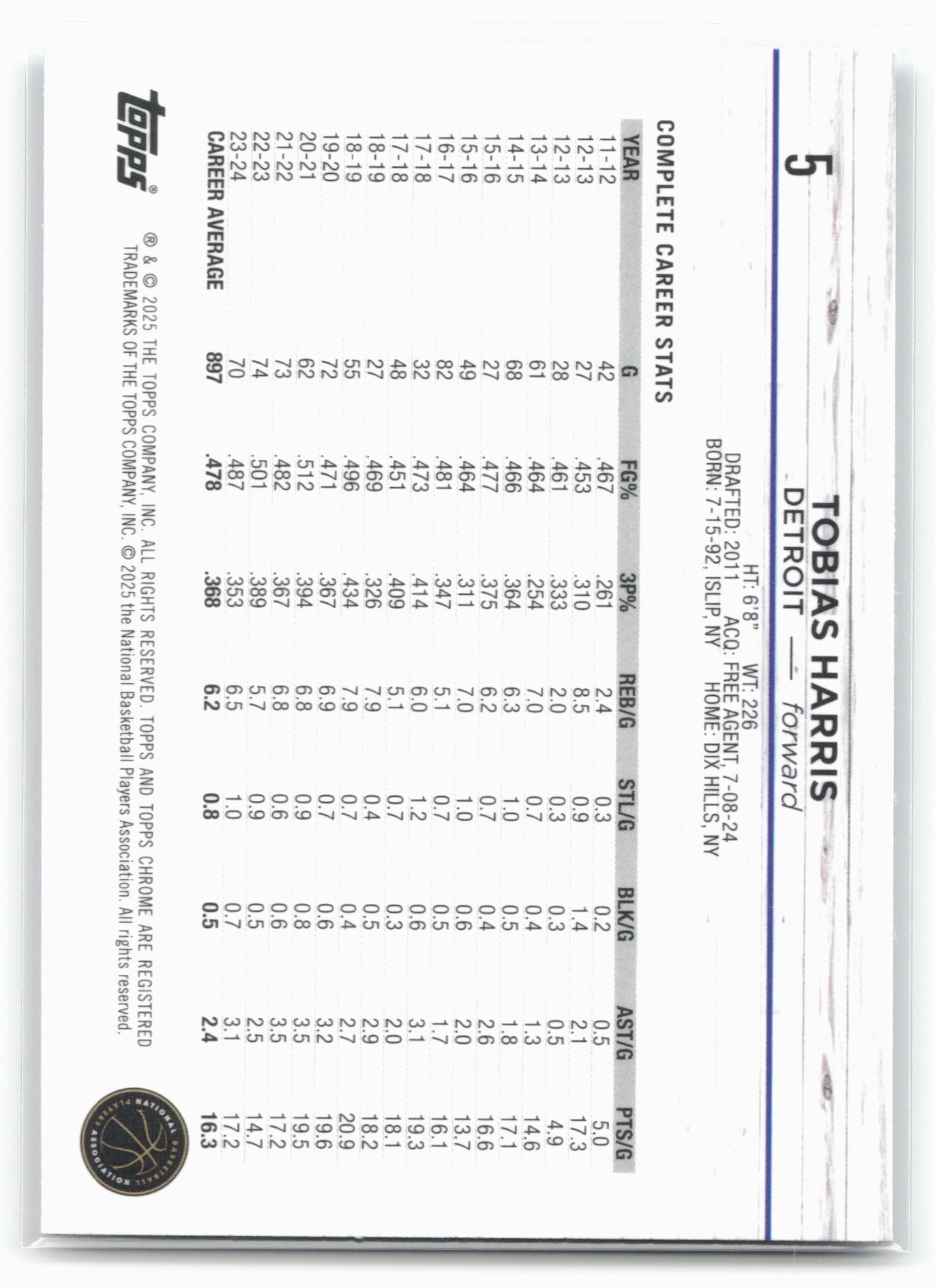 2024-25 Topps Chrome #5 Tobias Harris