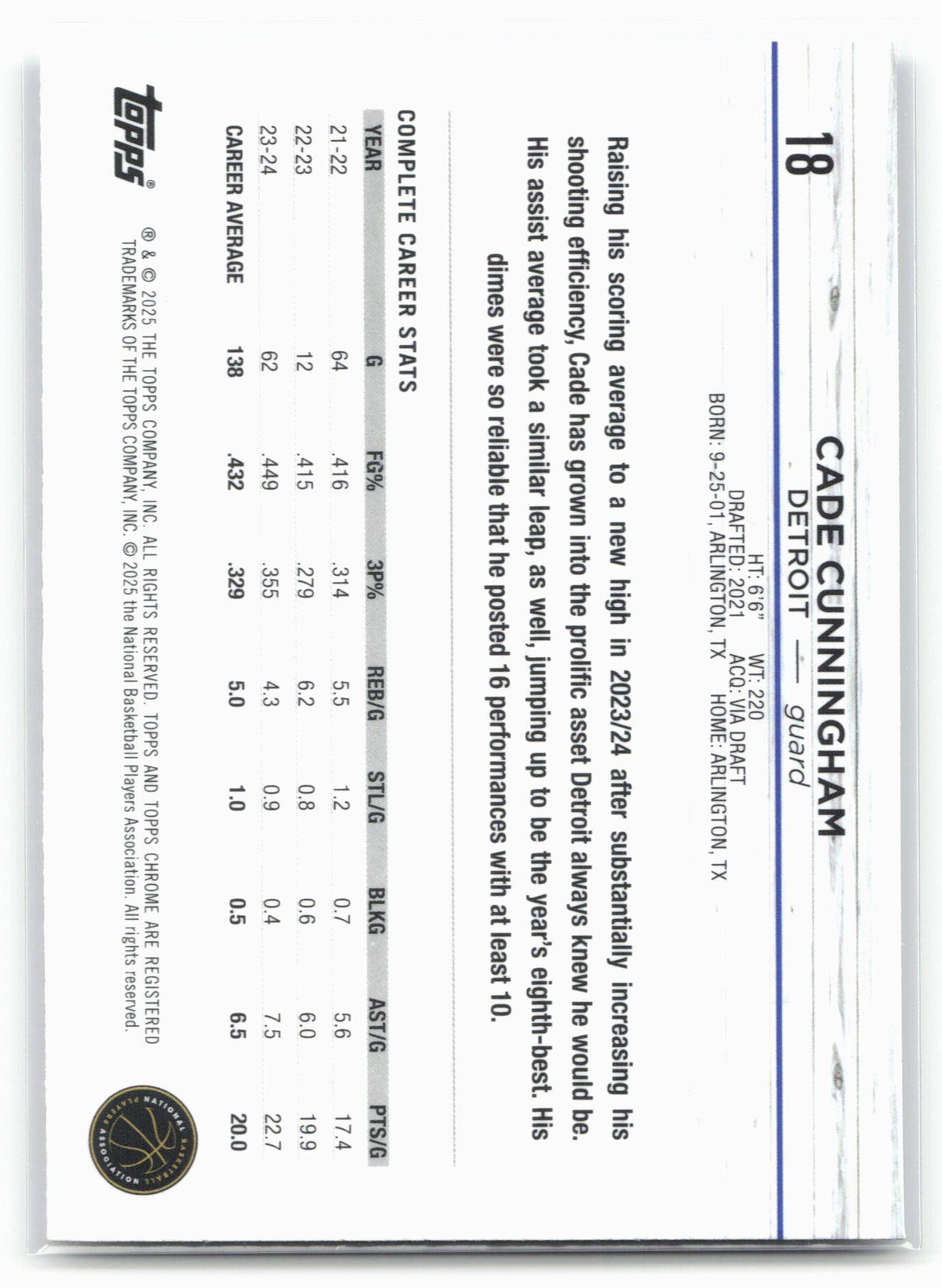 2024-25 Topps Chrome #18 Cade Cunningham