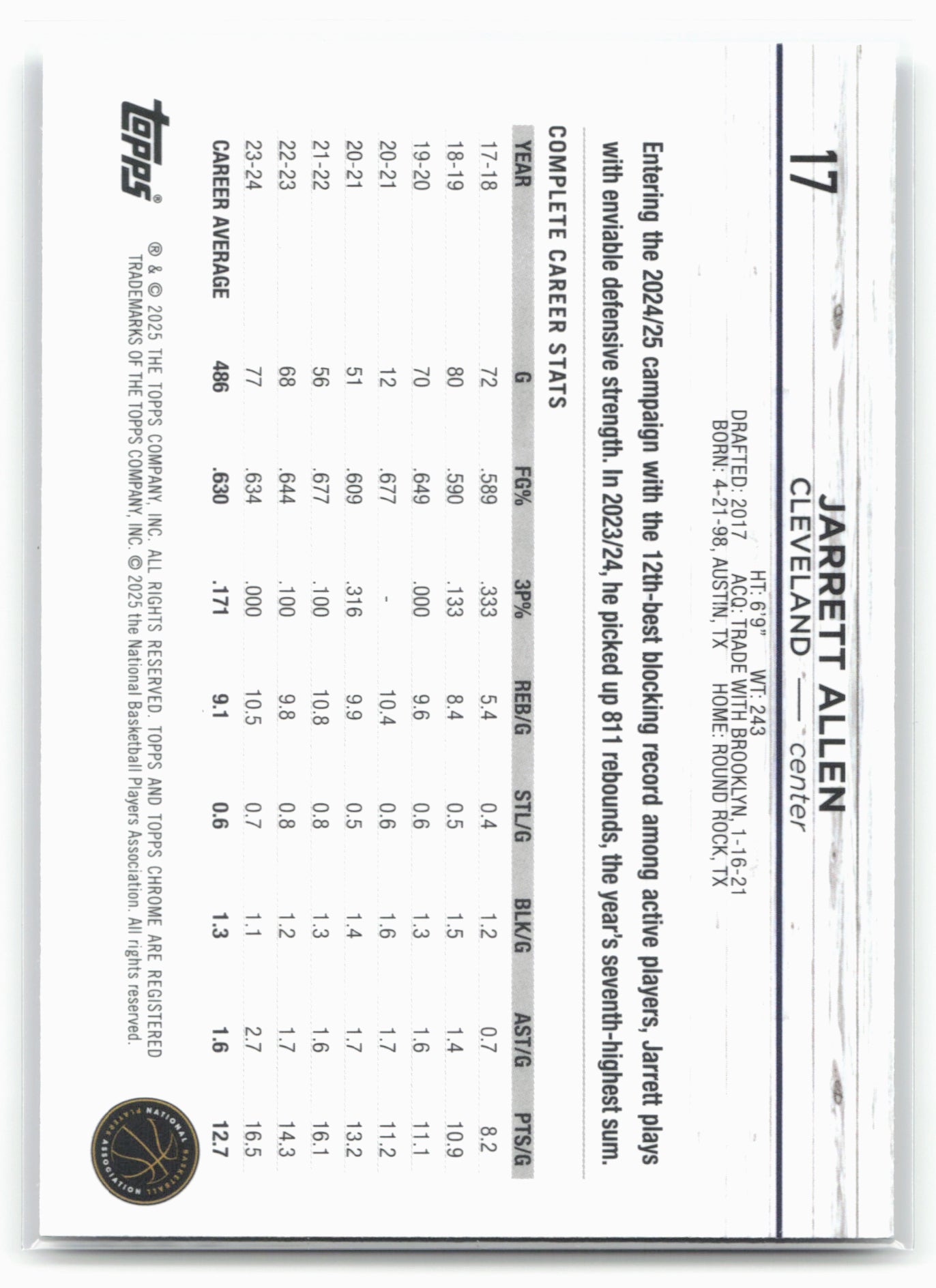 2024-25 Topps Chrome #17 Jarrett Allen