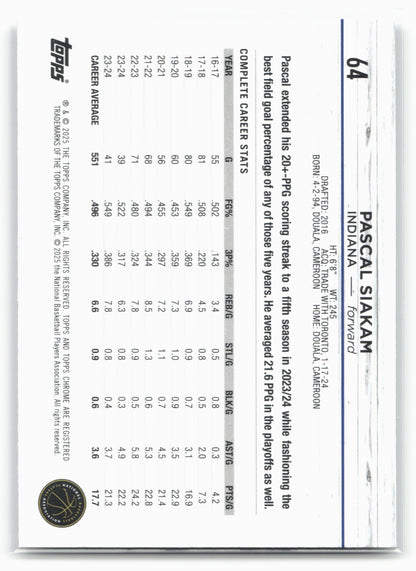 2024-25 Topps Chrome #64 Pascal Siakam
