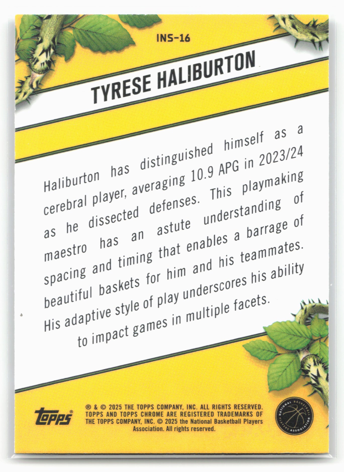 2024-25 Topps Chrome #INS-16 Tyrese Haliburton Instinct