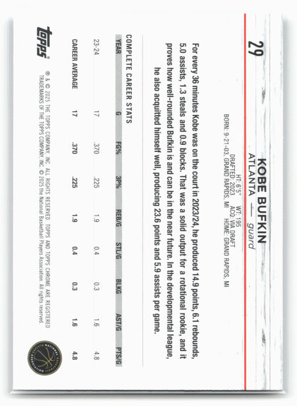 2024-25 Topps Chrome #29 Kobe Bufkin