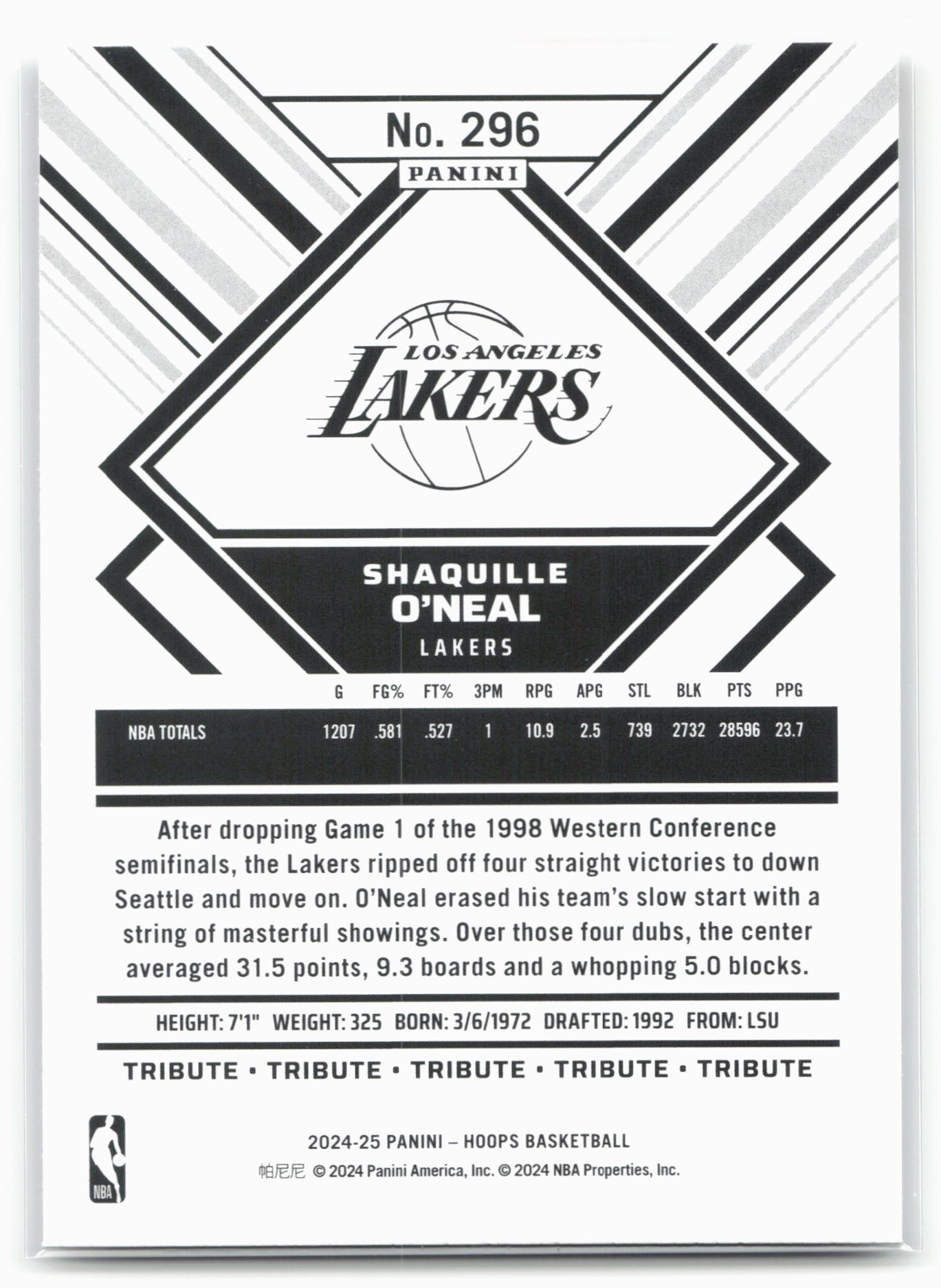 2024-25 Hoops #296 Shaquille O'Neal