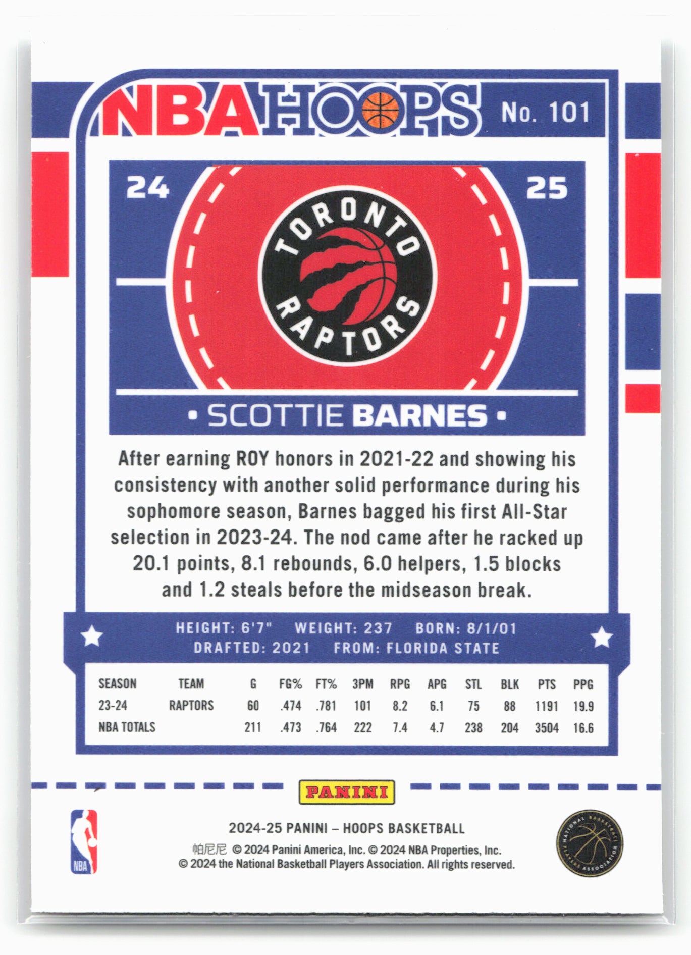 2024-25 Hoops #101 Scottie Barnes Premium