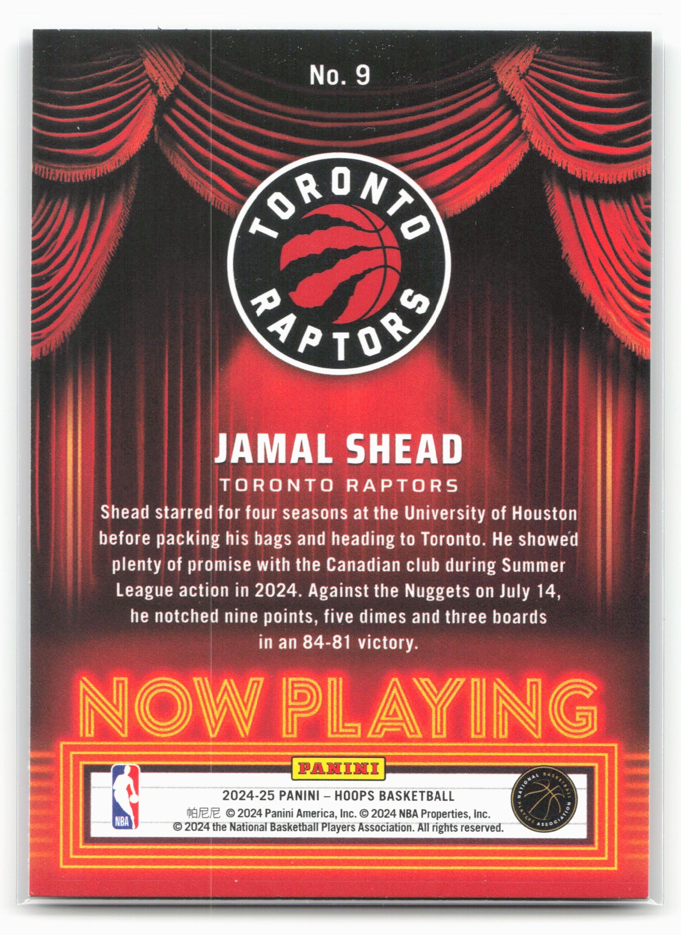 2024-25 Hoops #9 Jamal Shead Now Playing