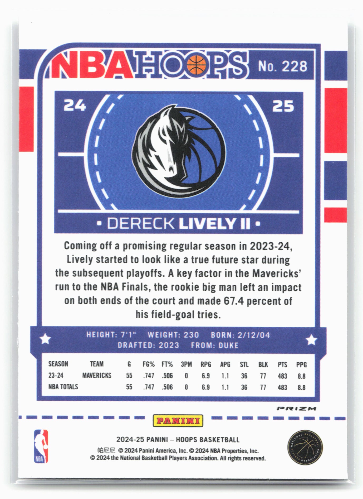 2024-25 Hoops #228 Dereck Lively II Premium Prizms Silver