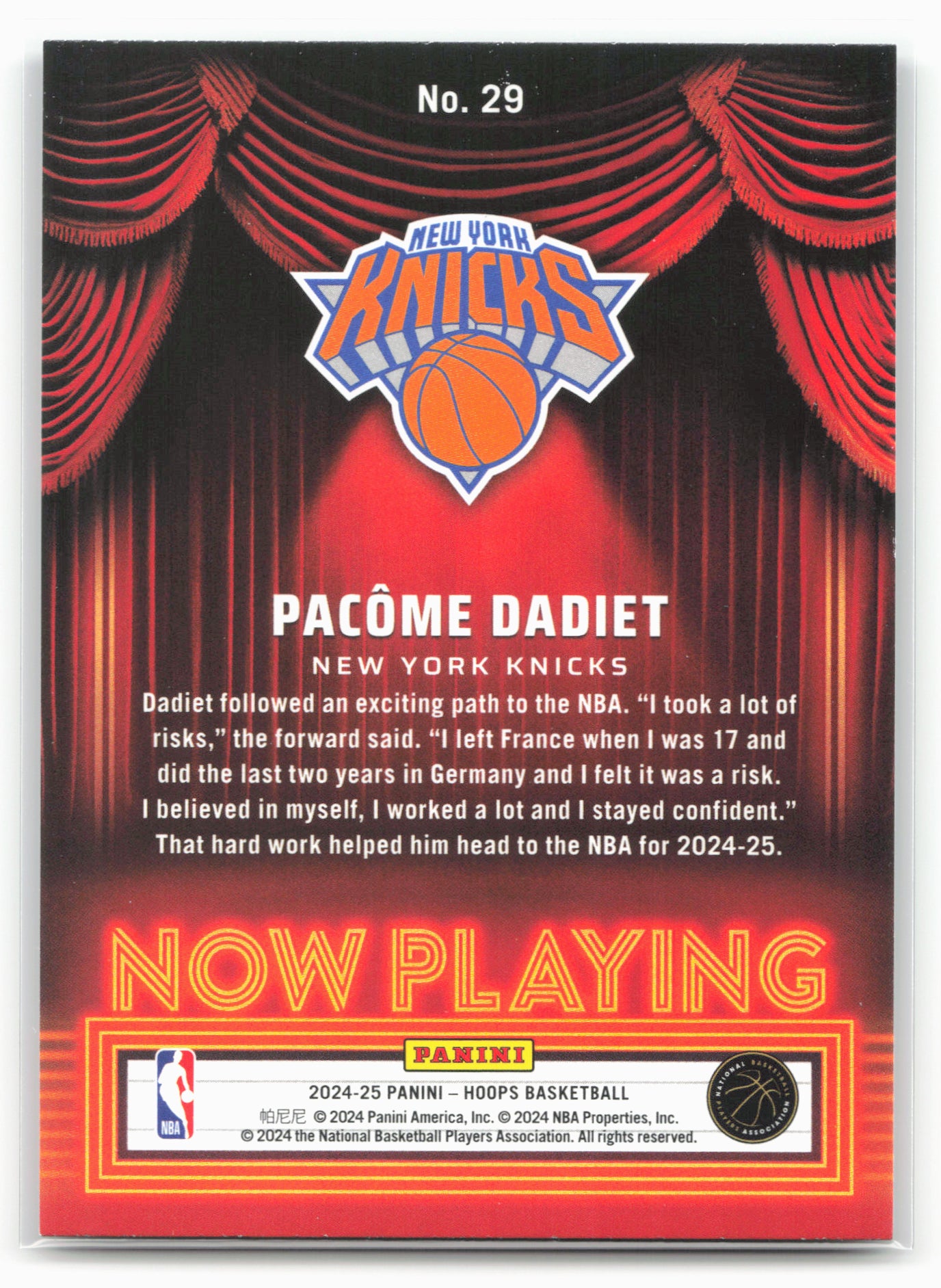 2024-25 Hoops #29 Pacome Dadiet Now Playing