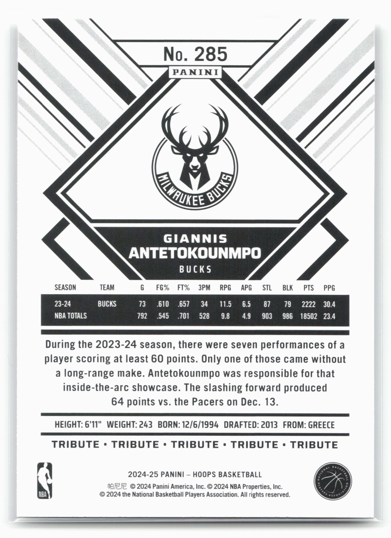 2024-25 Hoops #285 Giannis Antetokounmpo